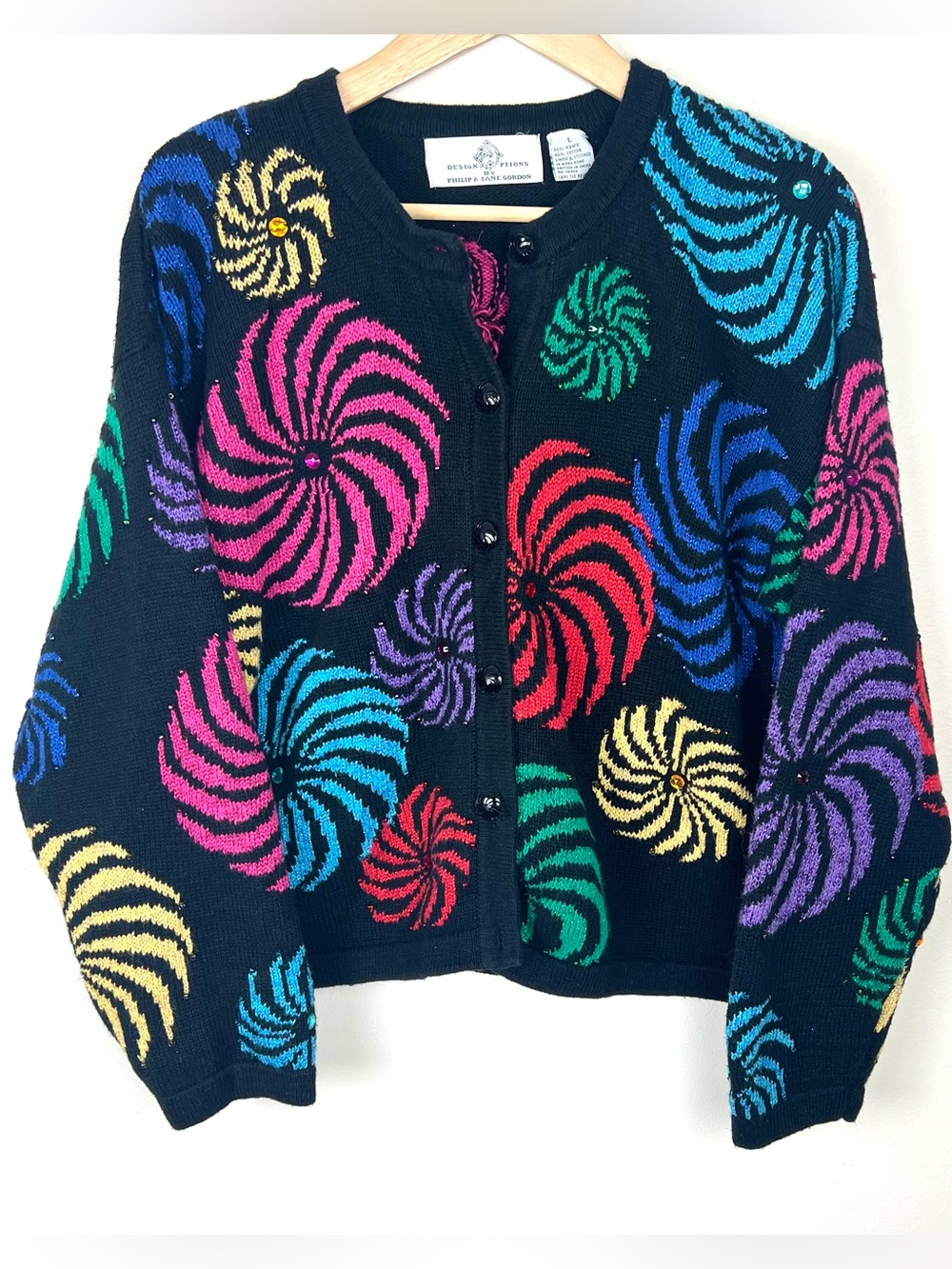 Vintage 90’s Design Options Pinwheel Swirls Cardigan Sweater